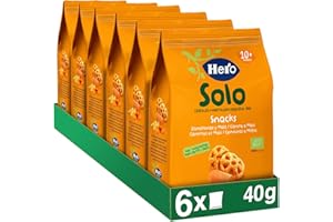 Hero Solo BIO - Snack Carotte et Mais Biologiques - pour Bébés Des 10 Mois - non Frits, 100% Naturels, Sans Gluten, ni Conservateurs ni Colorants et Sans sel Ajouté - Lot de 6 X 40 g