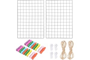 Roellgs 65 cm x 45 cm, 2 pareti decorative in ferro nero, parete fotografica a griglia, espositore multifunzionale per decorazione da parete, decorazione fai da te, bacheca per ufficio 1