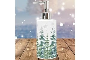 JarThenaAMCS Christmas Soap Dispenser Watercolor Xmas Tree Glass Dispenser with Pump Refillable Liquid Soap Container for Home Kitchen Bathroom Countertop