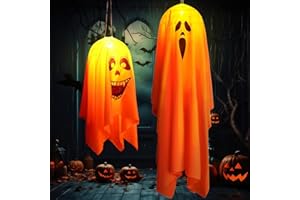 MZJAUVF 2 Stück Halloween Deko Geist, Halloween Geist Hängende Anhänger, Hängende Leuchtende Geist, Halloweens Deko Outdoor, Geists Halloweens Decoration für Party, Garten, Terrasse, Rasen
