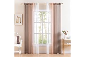 MIULEE Voile Tende Trasparenti con 2 Pannelli per Salotto Eleganti con Occhielli Sfumato Tenda per Finestra Decorazione Balcone e Camera da Letto Soggiorno Bagno Cucina 140X260CM Marrone Chiaro