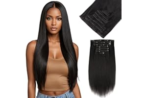 Yuniffe Yaki Straight Clip in Hair Extensions for Black Women Real Human Hair Extensions Clip ins #1B Natural Black Double Weft Remy Yaki Hair Clip ins Extensions 12 Inch 7Pcs 120g