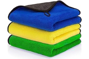 SHOWAY 3 Pieces Microfiber Car Drying Towel for Car Cleaning and Detailing, Double Sided, Extra Thick Plush Towel Lint Super Absorbent Detailing, Windows/Screen/Kitchen, Assorted Color