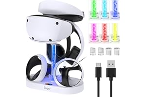 Estación de carga para PS VR2 con luz RGB, estación de carga vertical GORIXER Soporte de base para PSVR2 Headset-Display Accesorios para Playstation VR2 con 4 adaptadores magnéticos tipo C para
