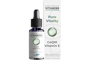 PURE ORGANIC CBD Pure Vitality Ubiquinone CoQ10 with Vitamin E by Pure Organic Vitamins - Coenzyme Q10 + DL-Alpha-Tocopherol Drops - Max Absorption Using Mycell Technology - 40 Day Supply - 10ml - Made in Switzerland