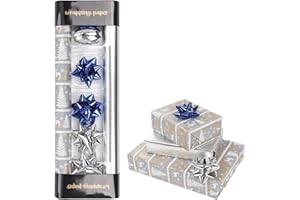 HBell Set di 2 rotoli di carta da regalo natalizia argentata, 43 cm x 5 m, carta da regalo natalizia in carta kraft per Natale, Capodanno, festival di compleanno, decorazioni