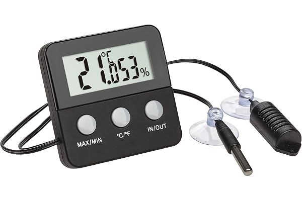 TFA Dostmann thermo-hygromètre numérique Terracheck, 30.5044.01, sonde à câble avec ventouses, idéal pour les terrariums, noir