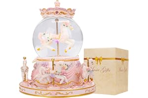 CORGI BUTT Carousel Music Snow Globes,w/Gift Wrapped,Unicorn Music Box for Girls with Castle in The Sky Melody,Birthday Valentine Gifts for Daughter Granddaughter Women