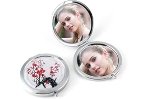 ‎COMEHOME Tragbarer Taschenspiegel Klappbar Runder Kleiner Taschenspiegel Kinder Handspiegel Klein, Kompaktspiegel Doppelseitiger mit 1X/3X Vergrößerung Schminkspiegel Kompakt Klappspiegel (Pflaumenblüte)