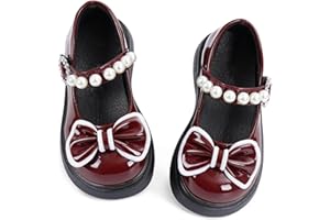 SEAUR Little Girls Dress Shoes with Pearls Strap and Bow Tie Soft Sole Mary Jane Flats Toddler Girls' Ballerina Flat Princess Dress Shoes for Wedding School Party