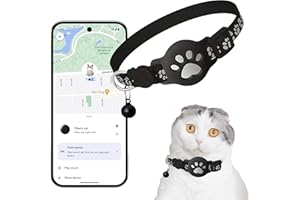 SZSEYNMY Collier GPS Chat, Traceur GPS Chat Tracker, sans Abonnement Mensuel, Compatible avec Goo- gle Find My (Android Uniquement), sans Carte SIM (Collier + pisteur Blanc)