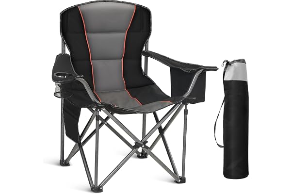 HIGH POINT SPORTS Chaise Pliante Camping 200KG, Chaise de Camping Pliable Portable Surdimensionnée Chaise Pliante Exterieur et Interieur Fauteuil Camping Chaise de Peche Noir