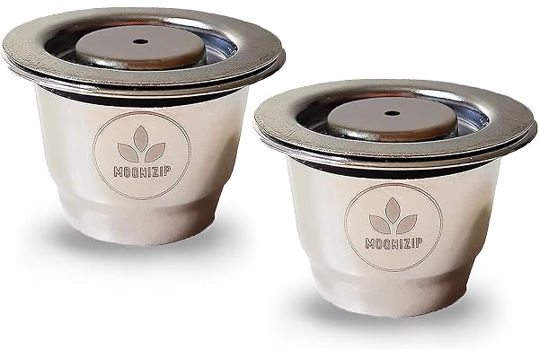 Moonizip Zéro Déchet - Capsules de café rechargeables en INOX compatibles avec Nespresso (2 capsules) + Ebook offert en français