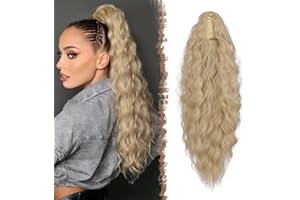 FESHFEN Coda Capelli Extension con Pinza Lunga Ondulati Ricci Posticci Sintetici Finta Lunghe Ponytail Coda Cavallo Extensions per Donna, 65 cm Biondo Cenere
