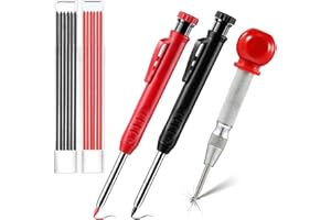 JXINLODGEG 2 Colours Tracer Pencil with Built-in Sharpener, 12 Refill, a center punch for Carpenter Scriber Woodworking Architect Builders（Red, Black
