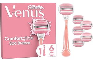 ‎GILLETTE VENUS Gillette Venus ComfortGlide Spa Breeze Damenrasierer, 6 Ersatzklingen, rutschfestes, ergonomisches Handstück