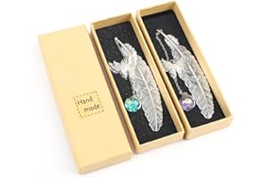 DERAYEE 2pcs Marque-page Plume en Métal Papillon et Fleur Sèche Éternelle Perles de Verre Pendentif Cadeau pour Étudiant Lecteur Enfant et adult