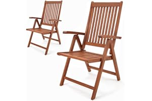 CASARIA Set 2 Sedie Giardino Vanamo Legno Eucalipto Pieghevole con Braccioli Sedia Schienale Alto