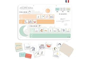 L'ATELIER GIGOGNE L’Atelier Gigogne – Tableau de Routine Enfant Montessori 3-8 Ans – Plateau Magnétique + 57 Magnets – Routine Matin & Soir – Autonomie, Émotions, Repères du Temps – Fabriqué en France
