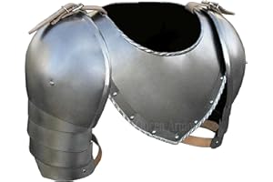 Queen Armour Medieval Iron Gorget Spaulders Arm Shoulder Set Viking Crusader Pauldrons Armor Silver Knight Armor Chainmail Shirt Medieval, Silver, One size