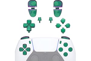 eXtremeRate Tasti per ps5 Controller BDM-030/040/050,Pulsanti D-Pad Trigger R1 L1 Grilletti R2 L2 Pulsante Share Option Ricambio per ps5 Joystick BDM 030 040 050-Camaleonte Verde Viola