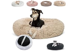 JRUI Hundebett für Grosse Hunde Waschbar (3XL) 100 cm Ø- Hundekissen Katzenkissen- Hundesofa- Hundekörbchen Katzenkörbchen- Rund Plüsch Flauschig Haustierbett, Beige
