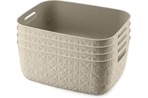 CURVER Softex 4x 12.5L Storage Baskets, 100 percent Recycled Material, Lightweight, For Bathroom, Living Room, Kitchen, Chalk White
