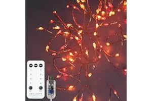 Qbis Red and Orange Fairy Lights on Copper Wire, 100 Micro LED String Lights, Remote Control, USB Plug, Timer, Multi Function, Unique Christmas Lights or Fireplace Lights (Sunset2 (Red, Orange))