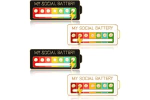Socialt Batteri-pins, 4 stycken roliga broscher för social stämning, för 7 dagars interaktiva stämningspins, broscher, ångesttecken, interaktiv för psykisk hälsa (vit + svart), Metall