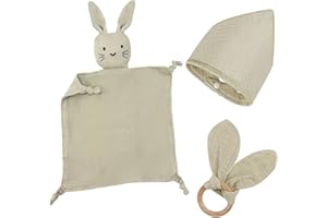 BINYI Cadeau Naissance Fille Garcon Personnalisé Lapin Doudou Mouchoir Kit Cape de Bain Bebe Coton Bavoirs Bebe Naissance et Serviette de Bain Bébé Naissance Bebe Garçon Fille Enfant Accessoire (kaki)