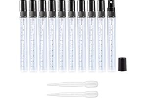 Apstaqeoo 10Pcs, 10Ml Empty Glass Spray Bottles with Scale - Clear Mini Sample Perfume Atomizer Vial Travel Bottles Set with Fine Mist Sprayer & Black Dust Cap Perfect for Fragrance, Essential Oils