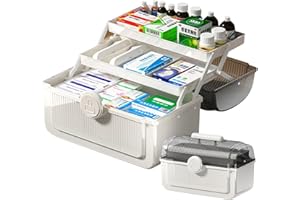 QIGEEKU Medikamenten Aufbewahrung, Hausapotheke Box, 3 Ebene Medizinbox, Große Kapazität Apothekenbox, Multifunktionaler Aufbewahrungsbox