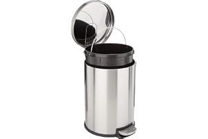 Amazon basics 20 l papperskorg med rörpedal – försiktigt stängande med lock, för kök, badrum eller kontor, 5,3 gallon cylindrisk, borstat rostfritt stål