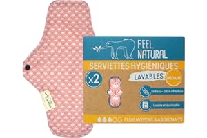 PHARMA'PROTECT- Lot de 2 Serviettes Hygiéniques Lavables - Pour Flux Abondants - Taille Medium - 100% Coton Ultra Doux - Anti-Fuite - Pliable - Absorption Optimale - Membrane Imperméable