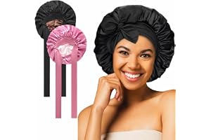 RVLZKCPG 2 stycken satinhårmössa, stor dubbelsidig silkeshuva för att sova, sovmössa silke för natten, bred bonnet sovmössa för kvinnor och flickor, Rosa