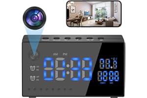 SAKALAKA HD1080P WiFi Spy Hidden Camera Clock Loop Recording Motion Detection Night Vision Live Remote Viewing Wireless Nanny Cam for Home Security Android/iOS Digital Alarm Clock Temperature Display, Black