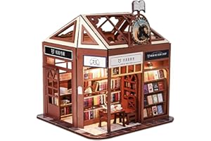 AONGAN DIY Miniature Dollhouse Kit - Crafts Tiny House Kit, Mini House Making Kit with Furniture, Craft Gifts/Home Decoration for Family (Street View Bookstore)
