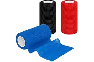 tonyg-p 3 Pack Cohesive Bandage Self Adhesive Bandage Elastic Breathable Vet Wrap Pet Bandage Tape for Stretch Athletic, Sports, Wrist, Ankle, 5 Yards Length (Black, Red, Blue) (3.94 Inch)