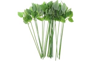 LIOOBO 30 Pieces Flower Wire with Leaves - Artificial Plastic Rose Stems for DIY Flower Arrangements, Wedding Decoration & Craft Projects