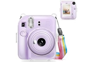Fintie Hülle für Fujifilm Instax Mini 12 Sofortbildkamera - Transparent Hart Schutzhülle mit Film Tasche und Abnehmbaren Regenbogen Riemen, Crystal