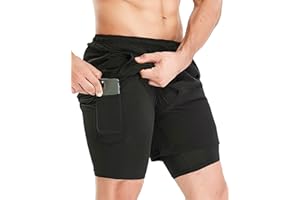 HOPLYNN Men's 2-in-1 Shorts, Summer Quick-Drying Running Shorts with Pockets, Sports Shorts, Fitness Running Trousers