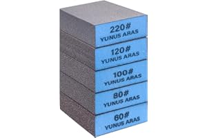 Yunus ARAS Sanding Blocks 5 Pack Dry and Wet Dual Use, Sanding Sponges - 60/80/100/120/220 Grit 5 Different Features, Washable and Reusable, for Wood Metal Wall Polishing