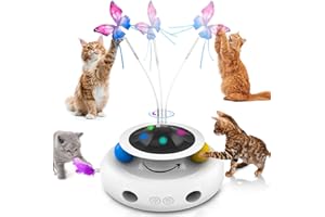 HETOO Cat Toys, 3-in-1 Interactive Cat Toy for Indoor Kitten with Feather Track Balls & Fluttering Butterfly,Moving Ambush Feather, USB Rechargeable Power Cat Toy For All Life Breeds Exercise