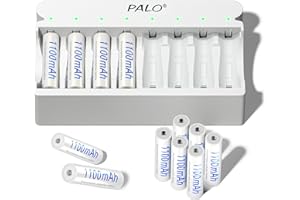 Mspalocell Pilas Recargables AAA con Cargador, 8 Ranuras 5V/2A USB Carga Rápida Portátil para Baterías Ni-MH 1.2V, Carga Independiente, 12 Pilas AAA Recargables con Cargador