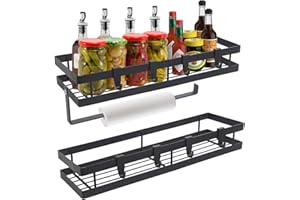 AIVORO 2 Pezzi Portaspezie per Cucina da Appendere con Porta portaspezie salvaspazio, Portaspezie da Parete Metallo con Tamponi di Plastica e 8 Ganci, Portaspezie da Appendere