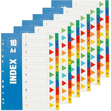 Divisori Per Raccoglitori Ad Anelli, 60 Fogli Colorati A4 - Organizzazione Ufficio, Scuola, Casa