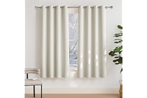 PONY DANCE Rideaux Chambre - Rideau Occultant Draperies de Fenêtre Isolant Thermique Anti Froid et Phonique pour Decoration Cuisine, L 132 x H 180 cm, Beige Clair, 1 Paire