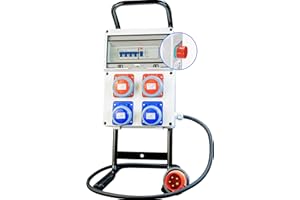VSDITALIA - Quadro Elettrico da Cantiere ASC Portatile 11KW IP67-2 Prese 16A 220V, 2 Prese 16A 380V 4poli, Spina 380V 16A 5 Poli con fungo di emergenza e Spina trifase 5 Poli - Cavalletto d'Acciaio