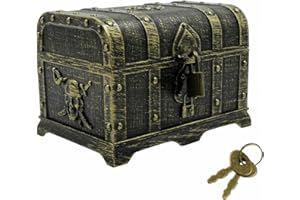 gexuamz Skrzynia na skarby, skrzynia piracka dla dzieci, upominek, skrzynia skarbów pirackich, skarby piratów, tworzywo sztuczne, mini skrzynka piracka w stylu vintage, na imprezy pirackie