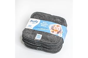 Cheeky Wipes - 25 waschbare Bambus-Frotteetücher, 15 x 15 cm, wiederverwendbar, grau, perfekt für Hände und Gesicht des Babys, saugfähig, super weich und natürlich antibakteriell, umweltfreundlich